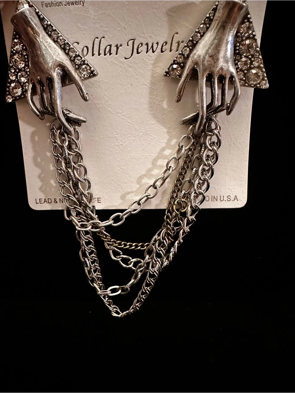 Victorian NWT Silver Skeleton hands Brooch/Collar/sweater Pin